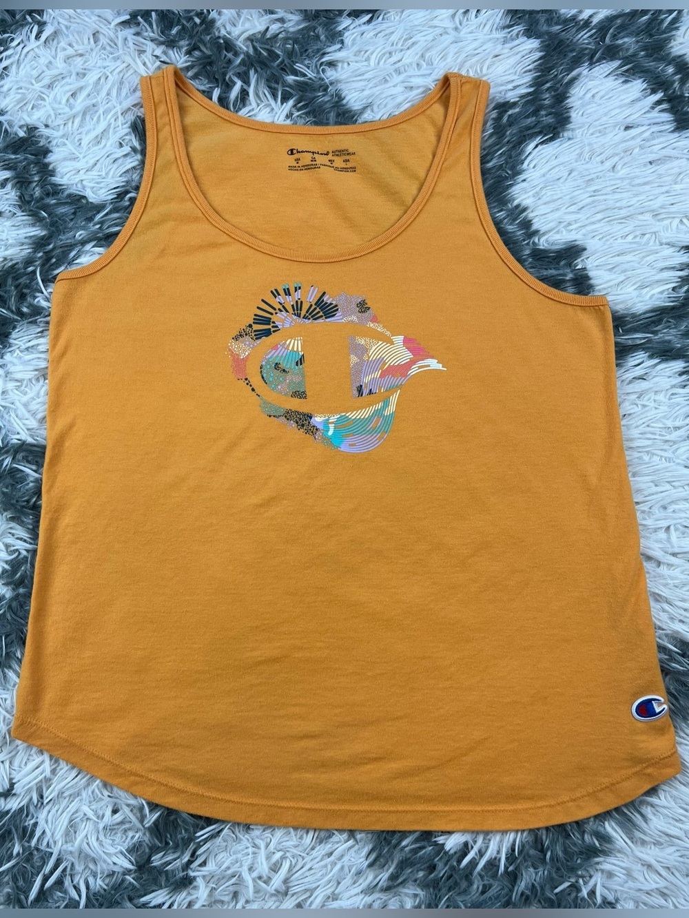 Champion Women’s Yellow Graphic Logo Tank Top Size Medium